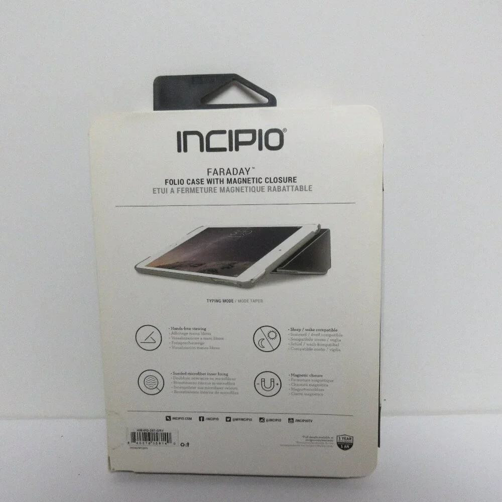 Incipio Faraday Navy Leather Case i pad mini 4 Gray Magnetic Closure W/Stylus